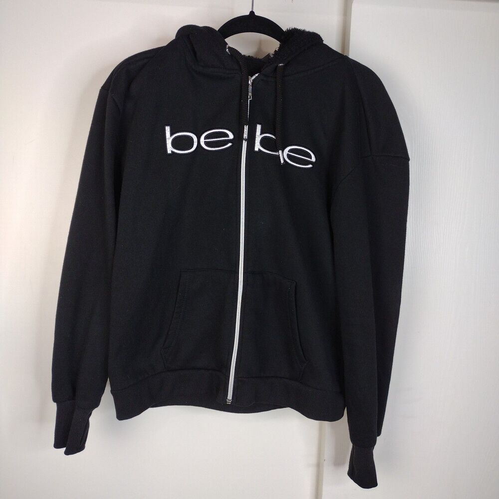 Bebe Faux Fur Lined Full Zip Hoodie Wom8 Size M Black